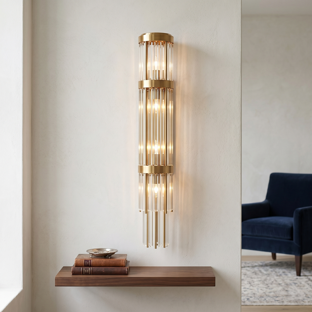 Telar 44.5" Tall Vertical Crystal Wall Sconce - 9-Light Fixture