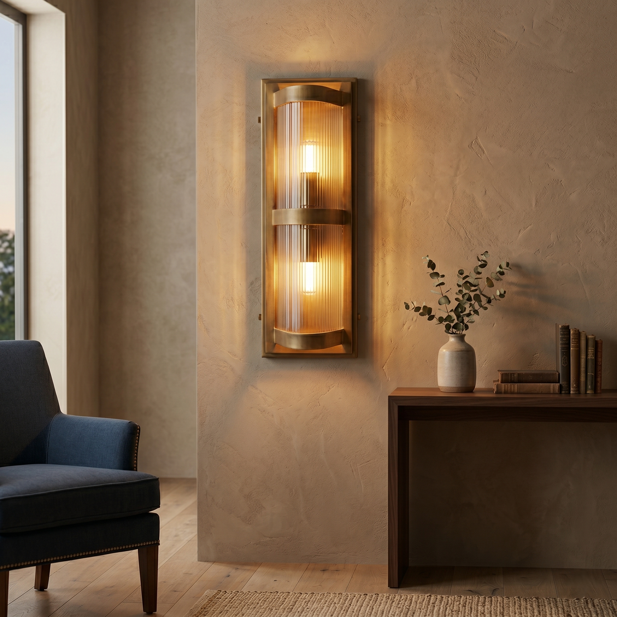 Curved Glass Industrial Wall Sconce with Brass Finish