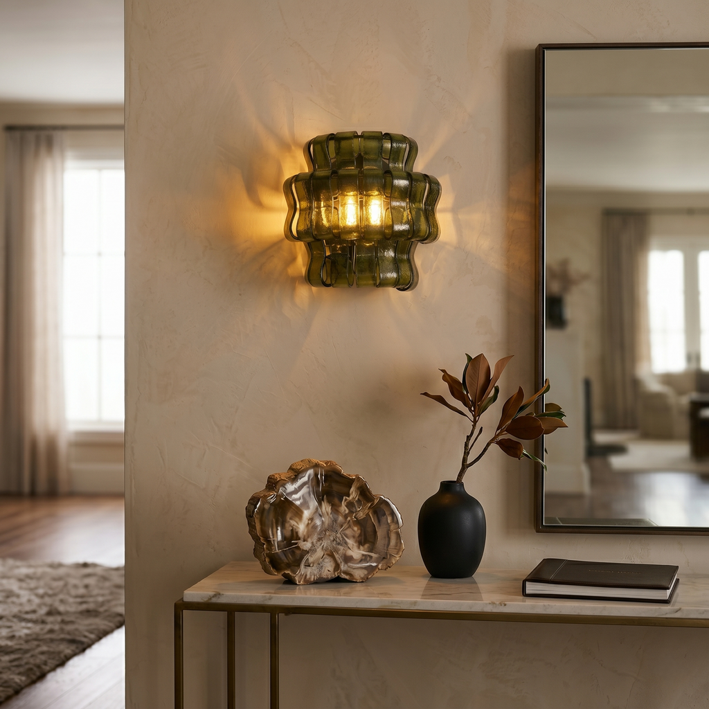 Curved Textured Glass Wall Sconce