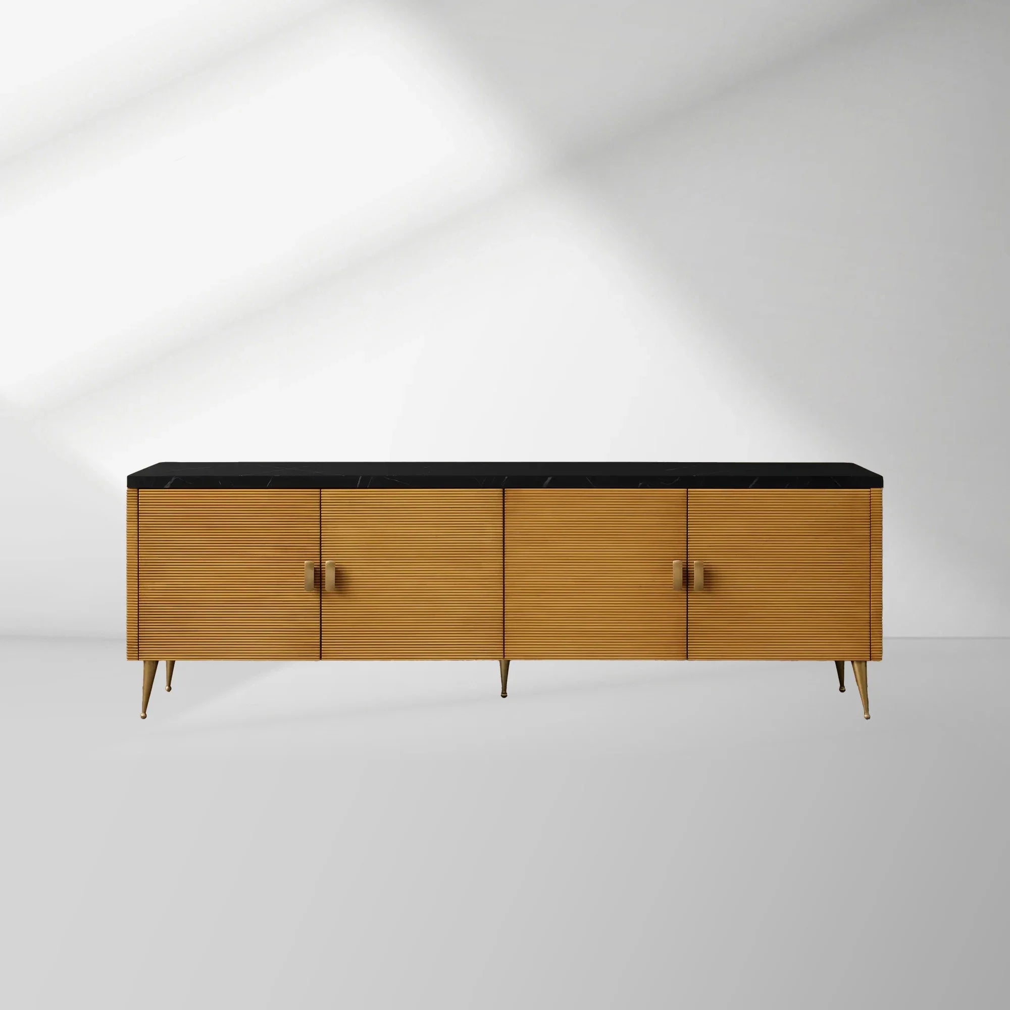 Giselle Media Console in Mahogany with Marble Top and Reeded Doors