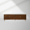 Giselle Media Console in Mahogany with Marble Top and Reeded Doors