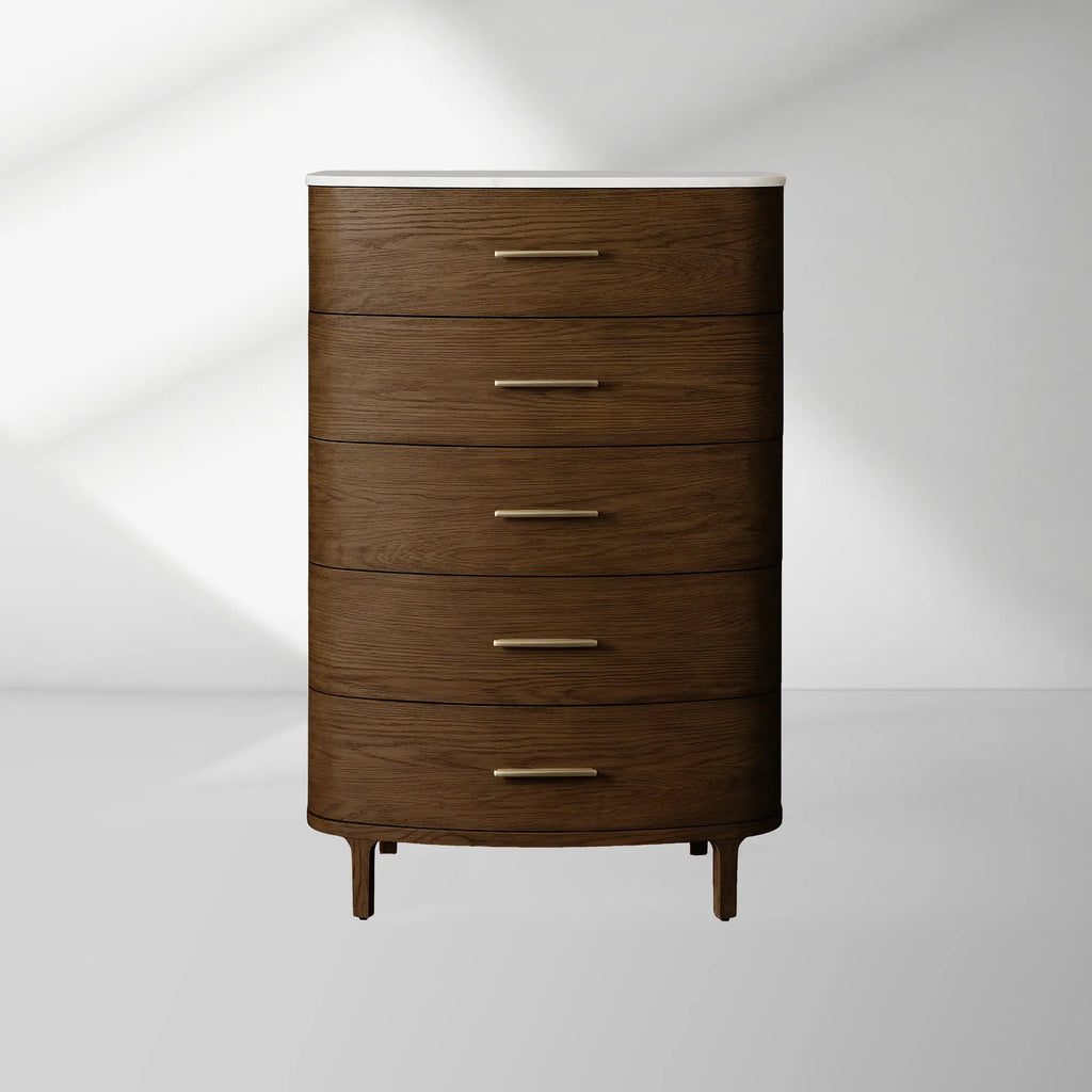 Danny Five-Drawer Dresser with Marble Top and Soft-Close Drawers