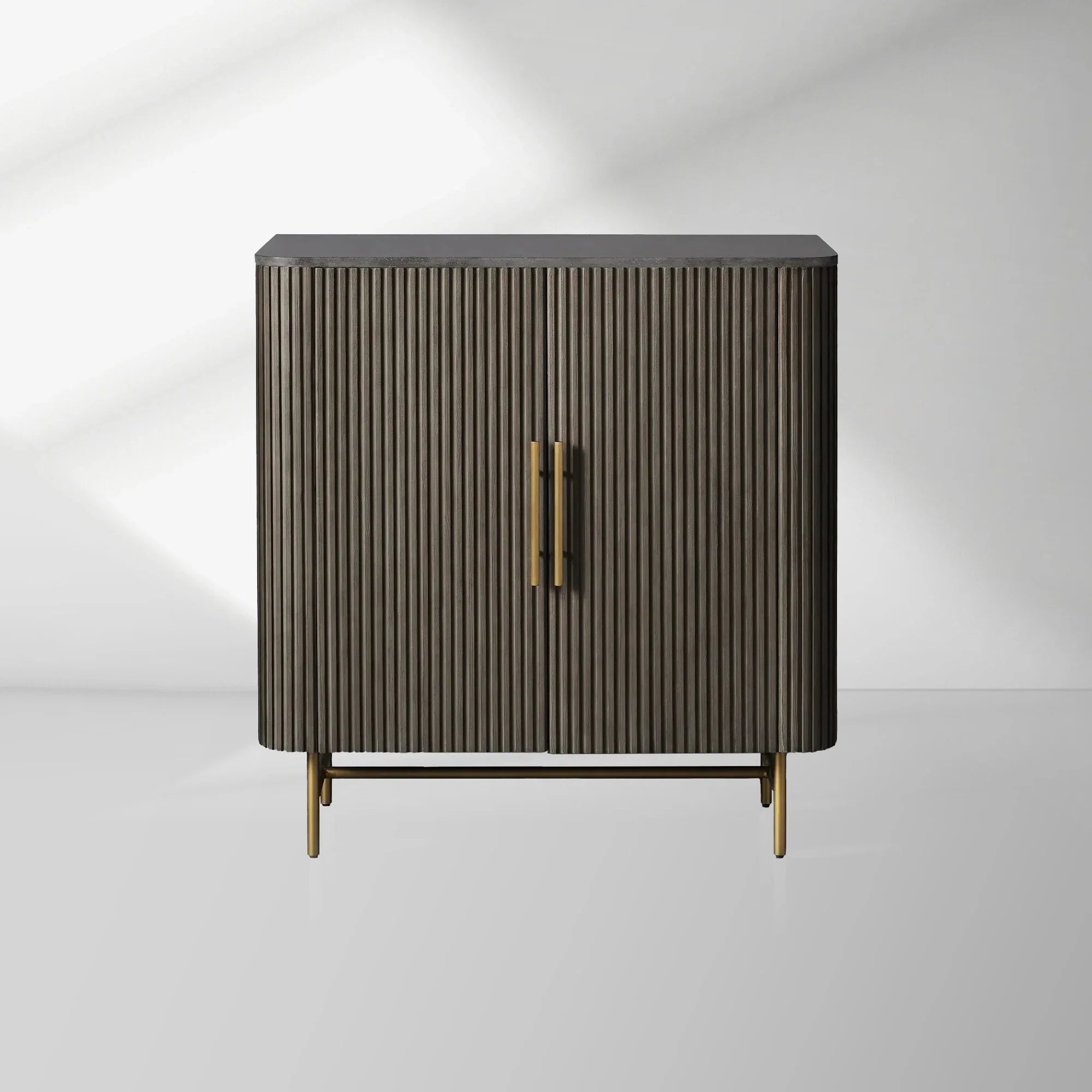 Finnley Bar Cabinet in Oak with Stone Top and Wine Storage