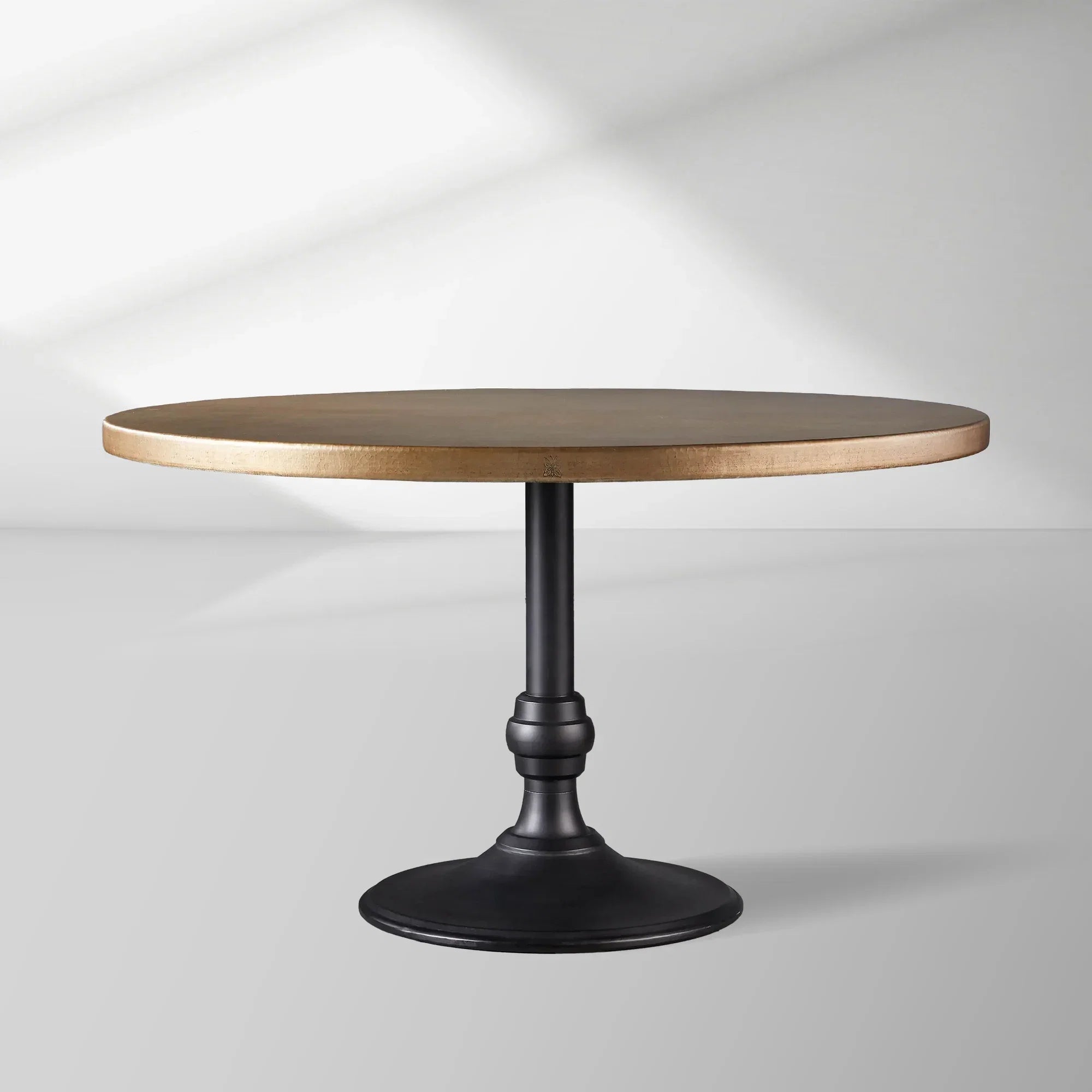 Recycled French Metal Bistro Table Black and Gold Small Dining Table with Cast Iron Wade Base