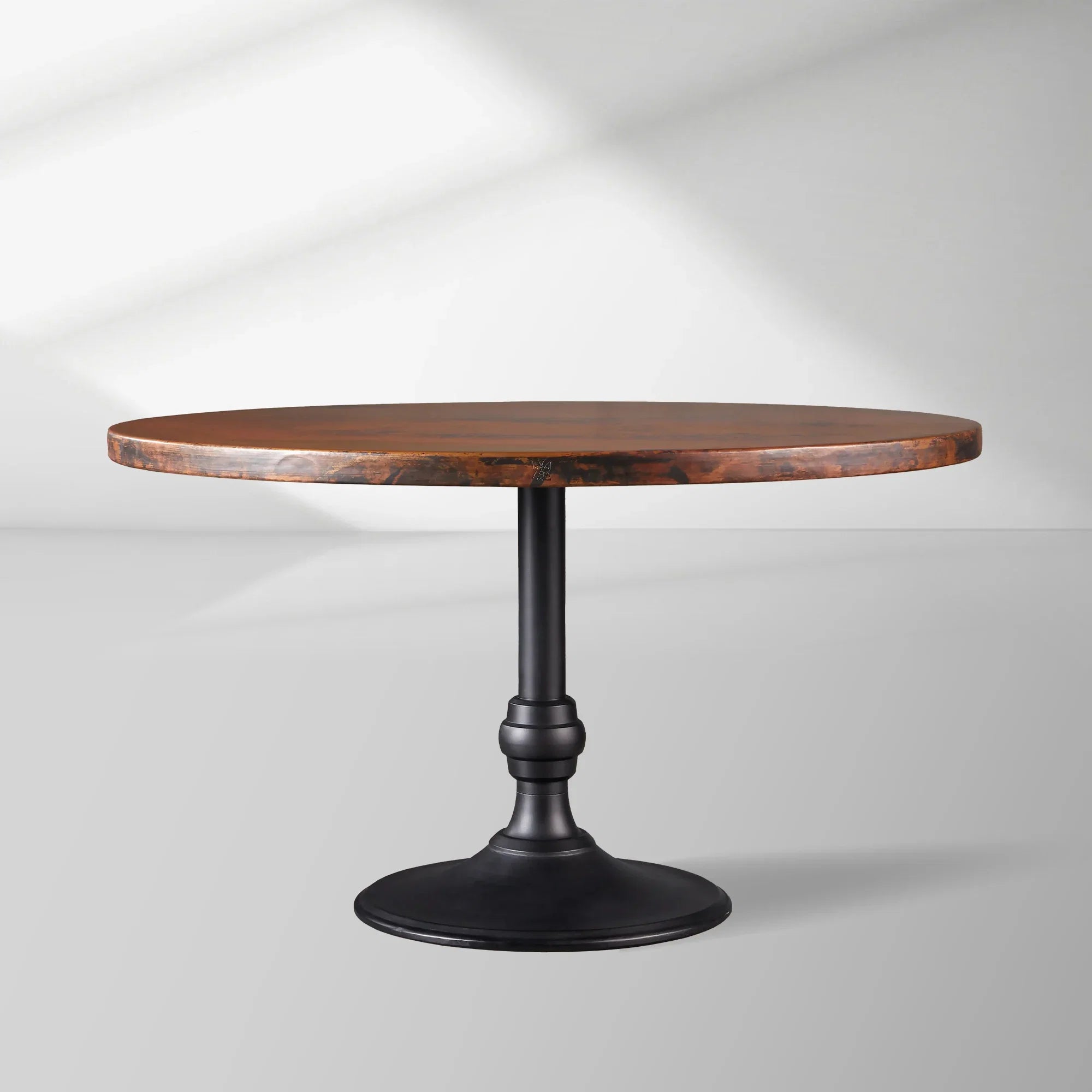 Recycled French Metal Bistro Table Black and Gold Small Dining Table with Cast Iron Wade Base