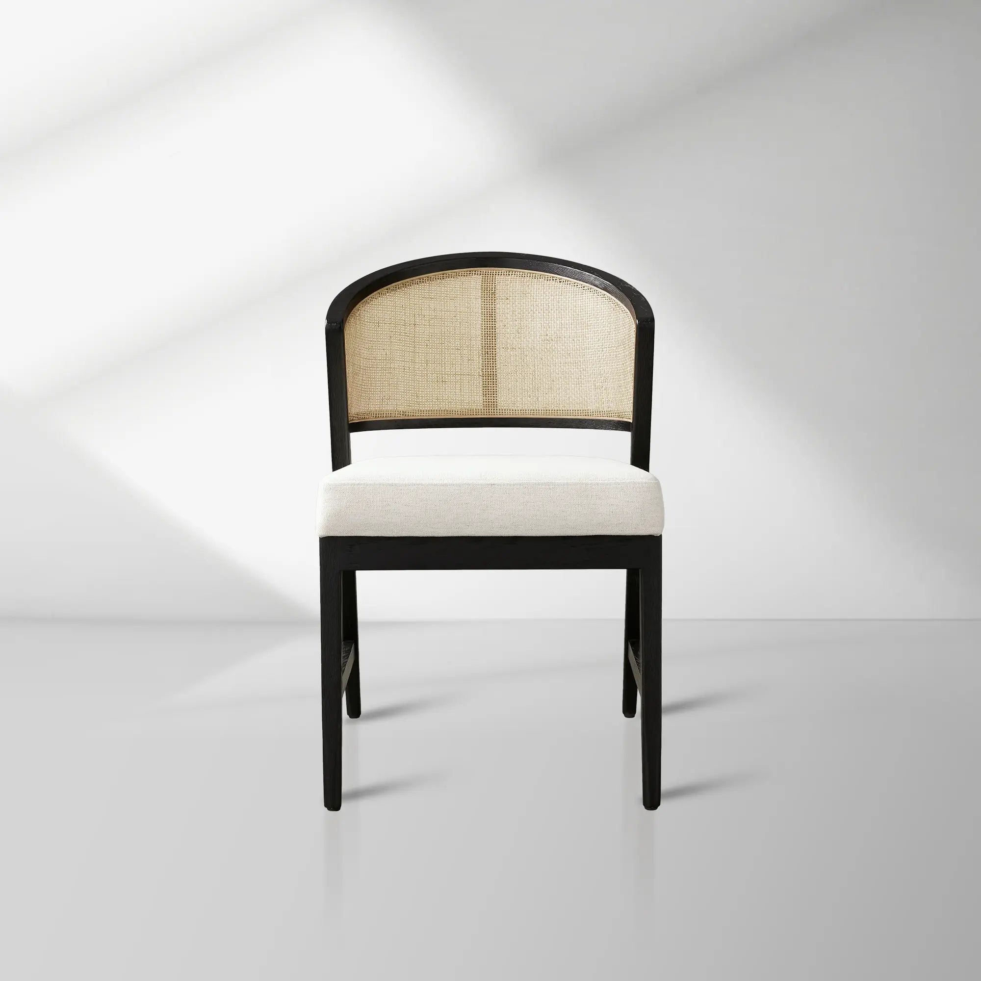 Aimee Oak Wood Dining Side Chair Rattan Cane Back Dining Chair Midcentury Living Room Chairs with Upholstered