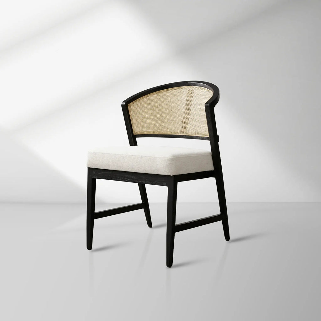Aimee Oak Wood Dining Side Chair Rattan Cane Back Dining Chair Midcentury Living Room Chairs with Upholstered