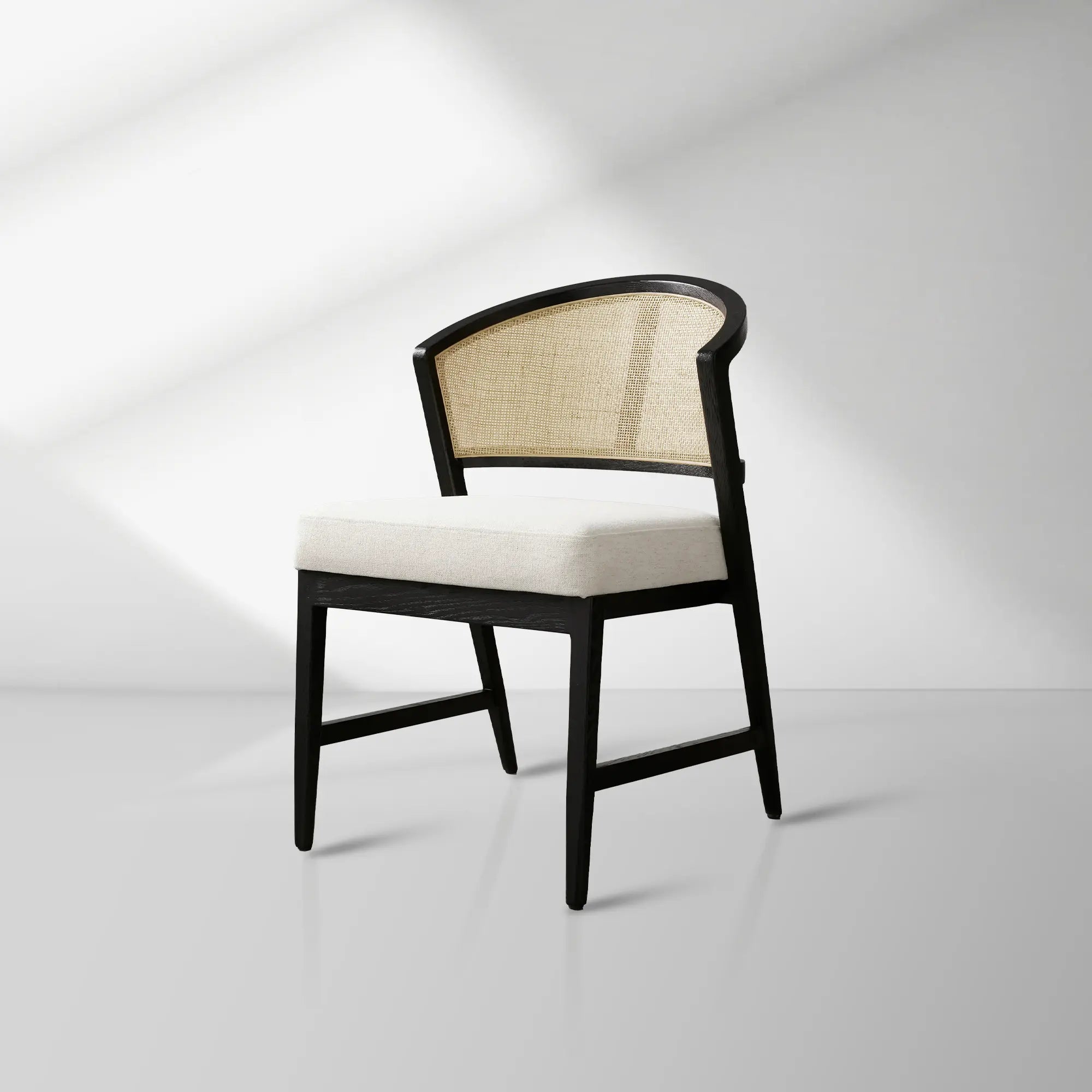 Aimee Oak Wood Dining Side Chair Rattan Cane Back Dining Chair Midcentury Living Room Chairs with Upholstered