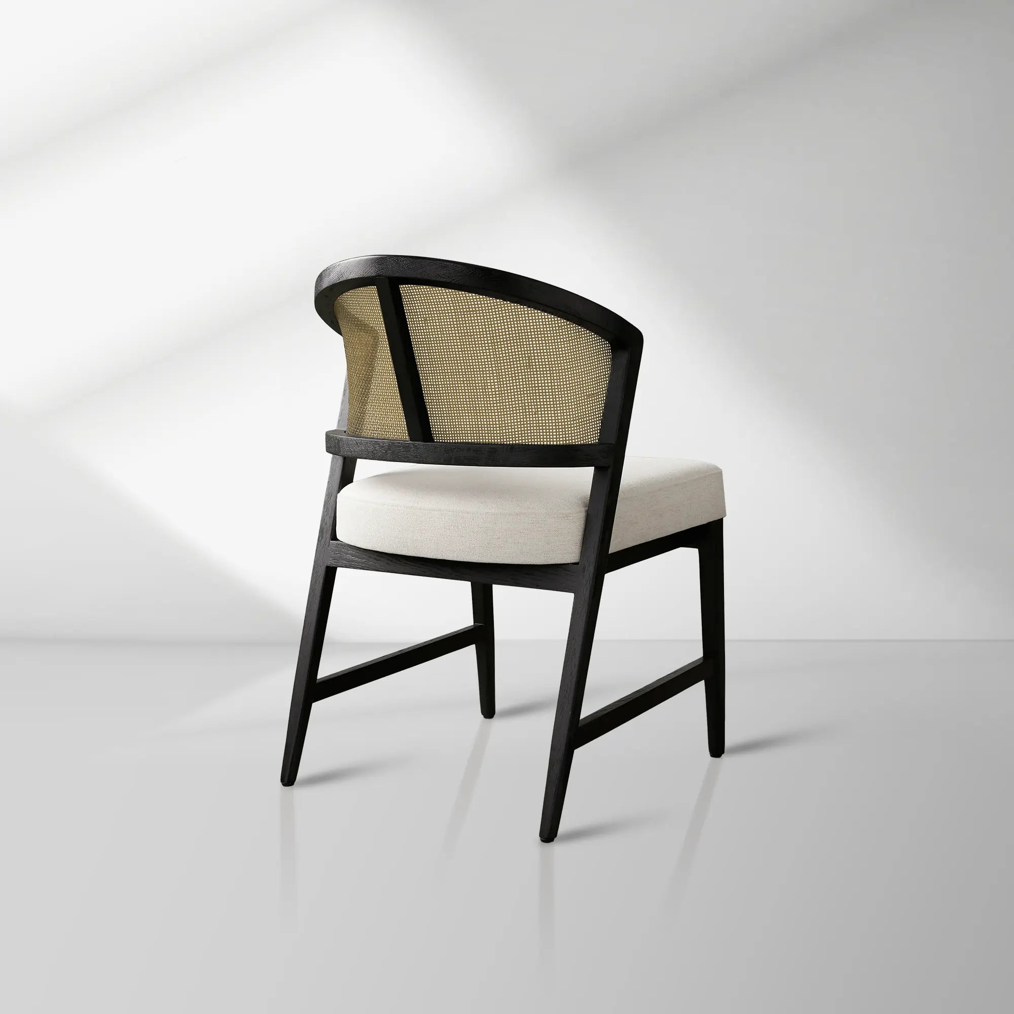 Aimee Oak Wood Dining Side Chair Rattan Cane Back Dining Chair Midcentury Living Room Chairs with Upholstered