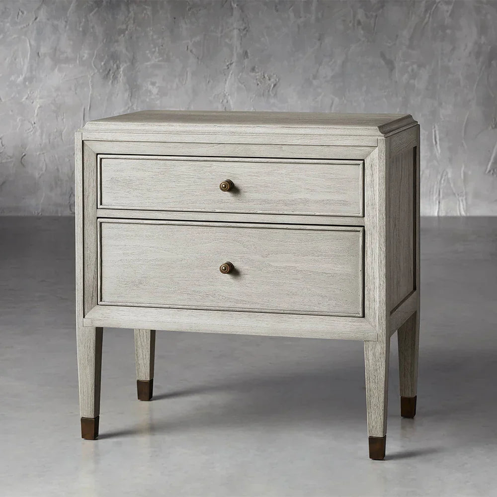 Lenox Wood Nightstand French Antique Bedside table With Two Drawers Chest