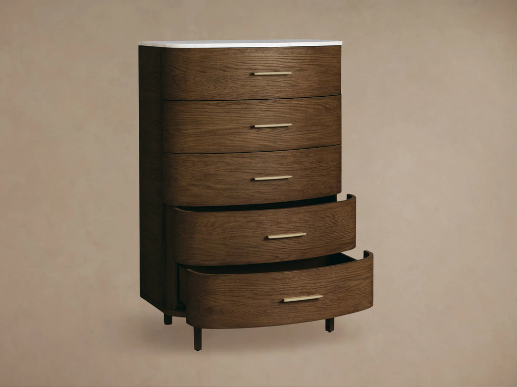 Danny Five-Drawer Dresser with Marble Top and Soft-Close Drawers