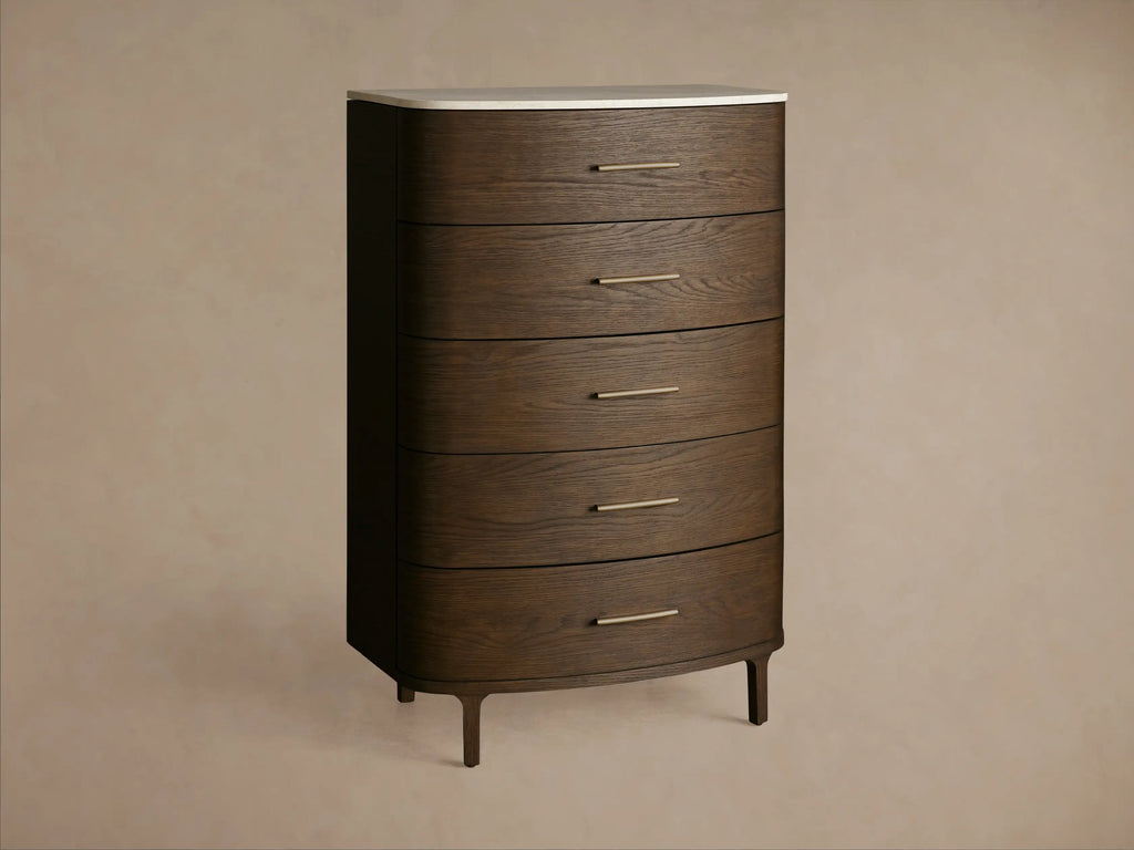 Danny Five-Drawer Dresser with Marble Top and Soft-Close Drawers