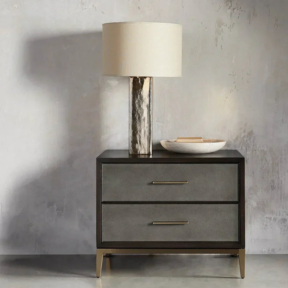 Malone Wood Nightstand Bedside Drawers Chest Table with Leather Insets