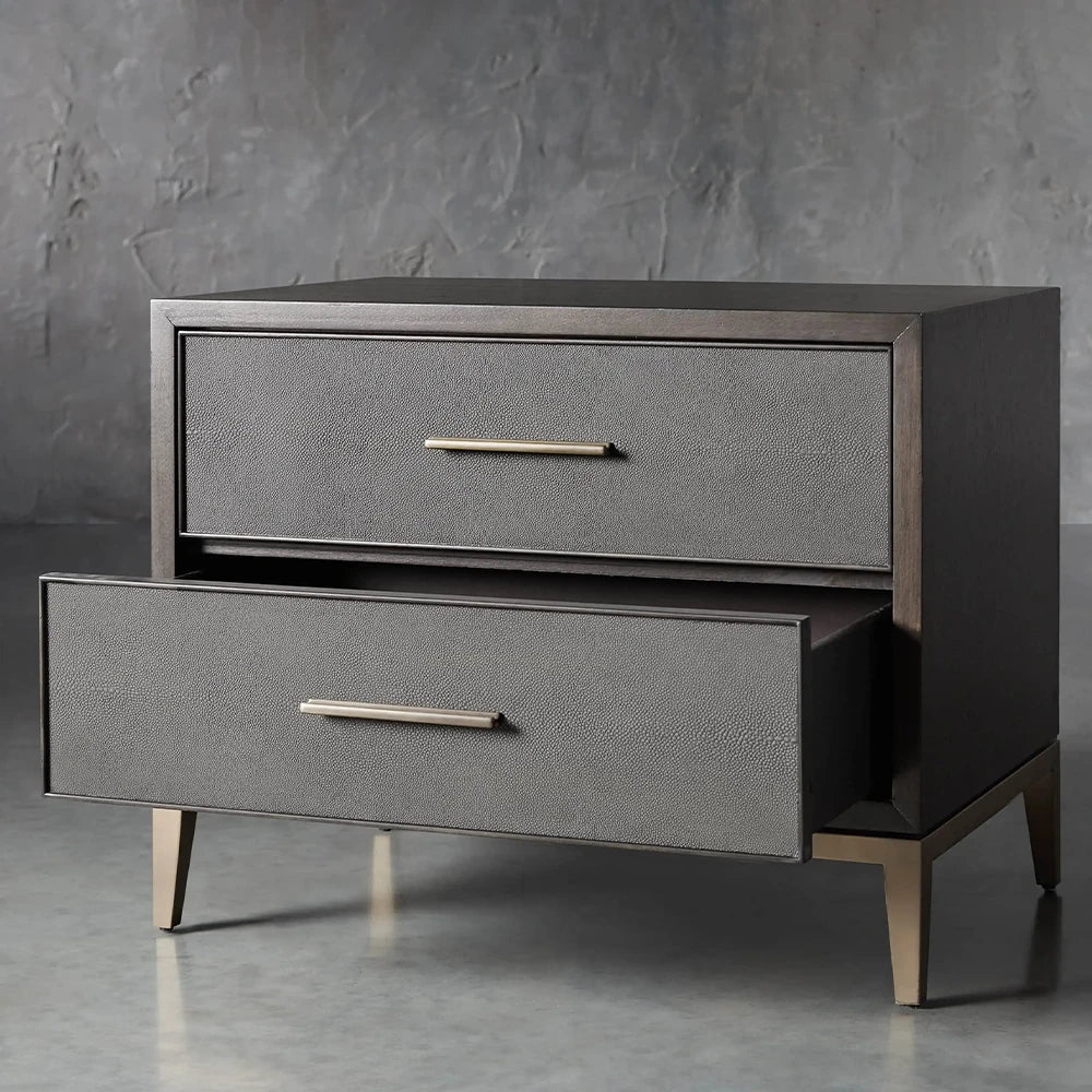Malone Wood Nightstand Bedside Drawers Chest Table with Leather Insets