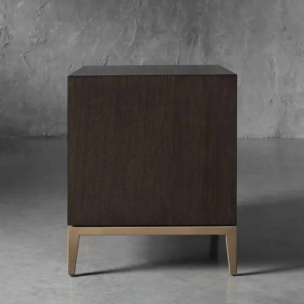 Malone Wood Nightstand Bedside Drawers Chest Table with Leather Insets