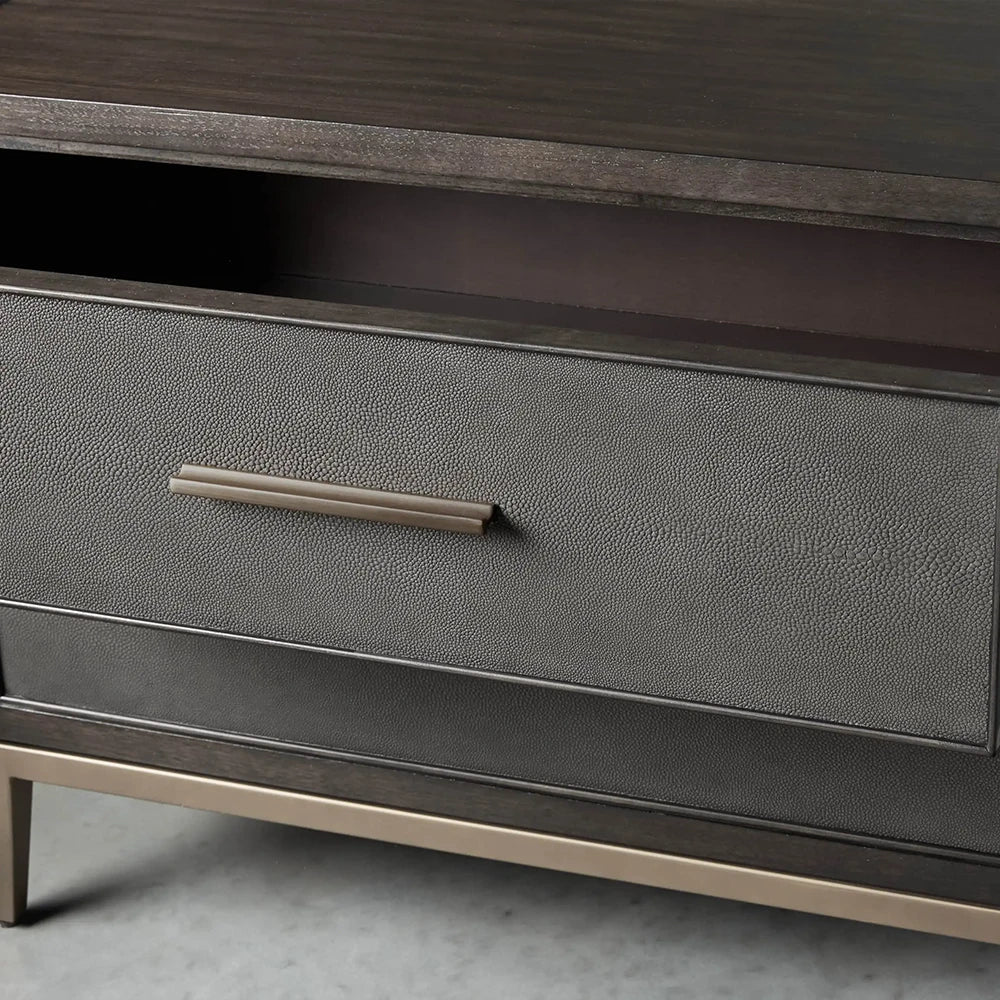 Malone Wood Nightstand Bedside Drawers Chest Table with Leather Insets