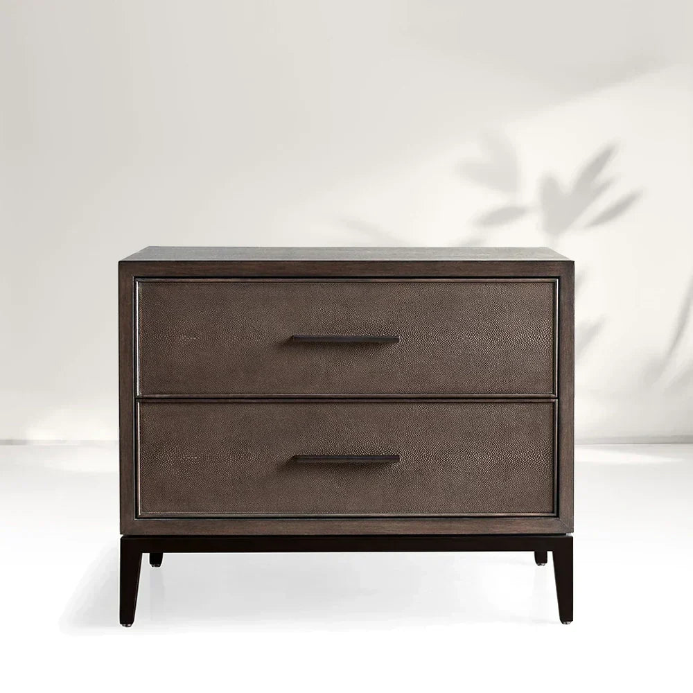 Malone Wood Nightstand Bedside Drawers Chest Table with Leather Insets