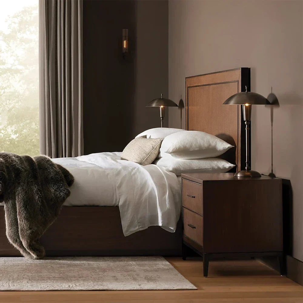 Malone Wood Nightstand Bedside Drawers Chest Table with Leather Insets