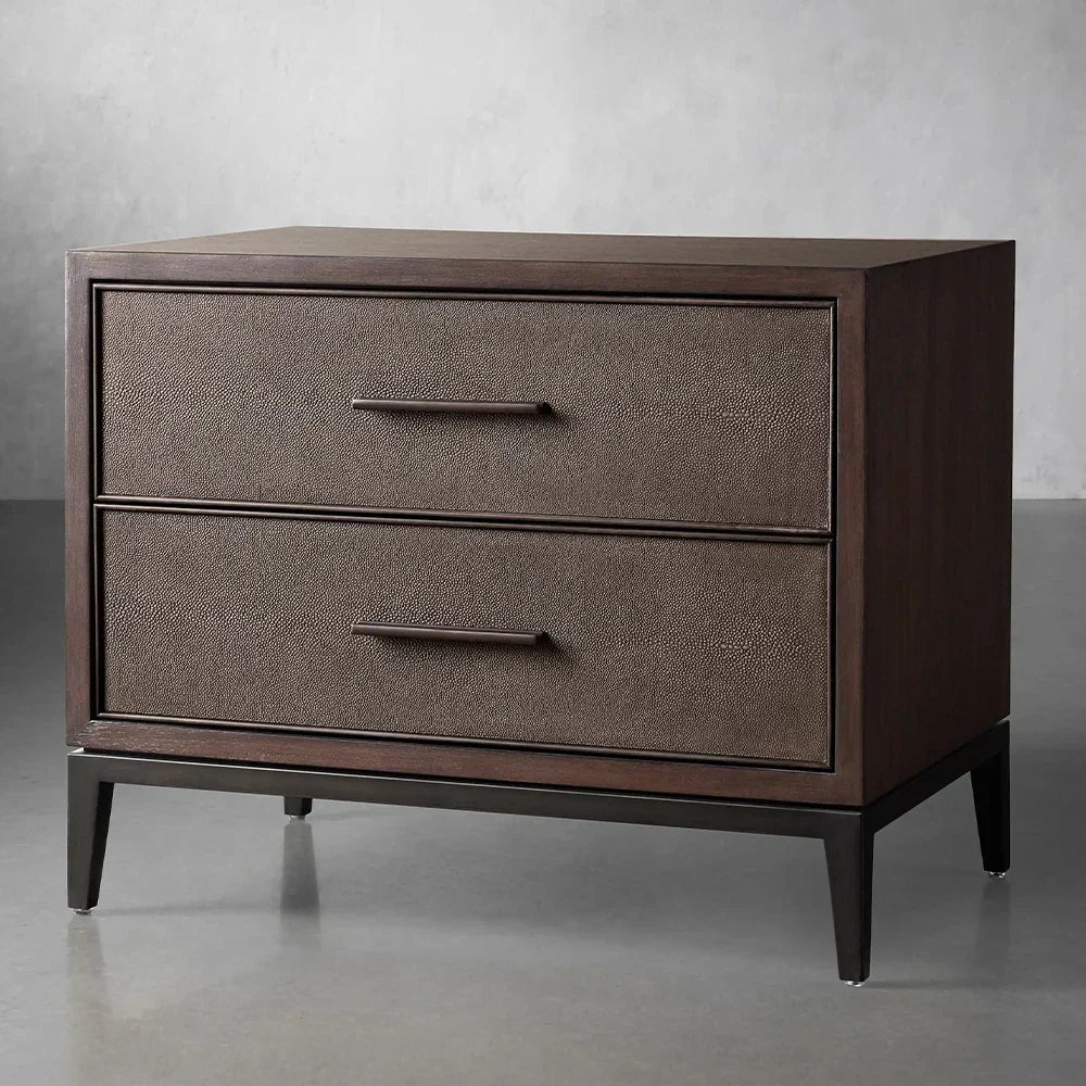 Malone Wood Nightstand Bedside Drawers Chest Table with Leather Insets