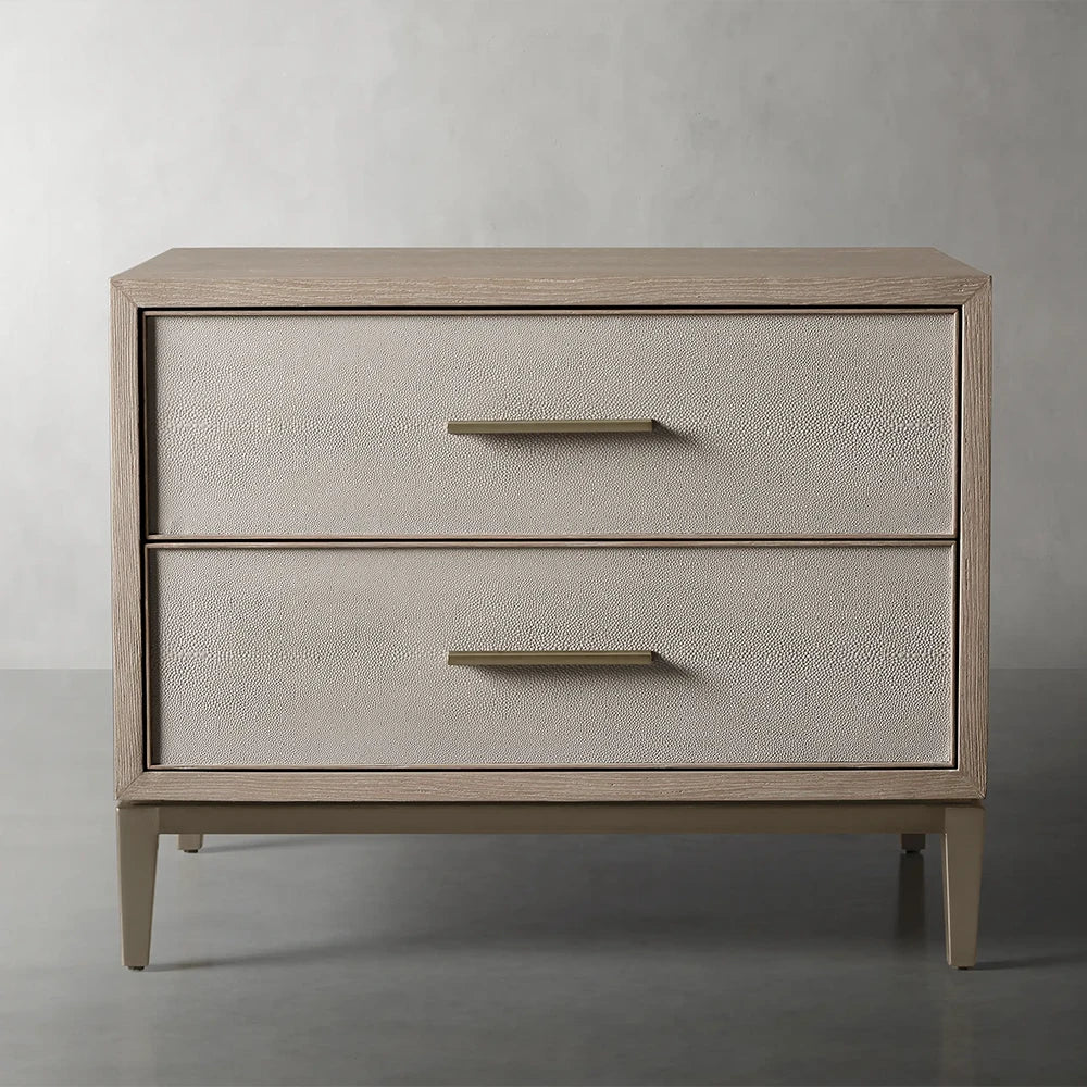 Malone Wood Nightstand Bedside Drawers Chest Table with Leather Insets
