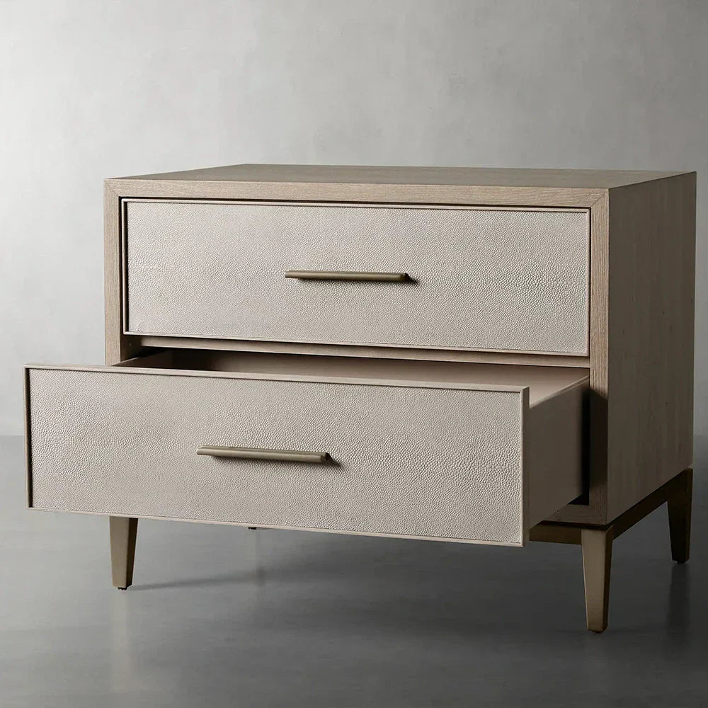 Malone Wood Nightstand Bedside Drawers Chest Table with Leather Insets