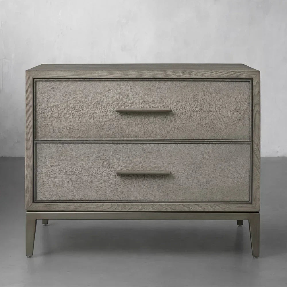 Malone Wood Nightstand Bedside Drawers Chest Table with Leather Insets
