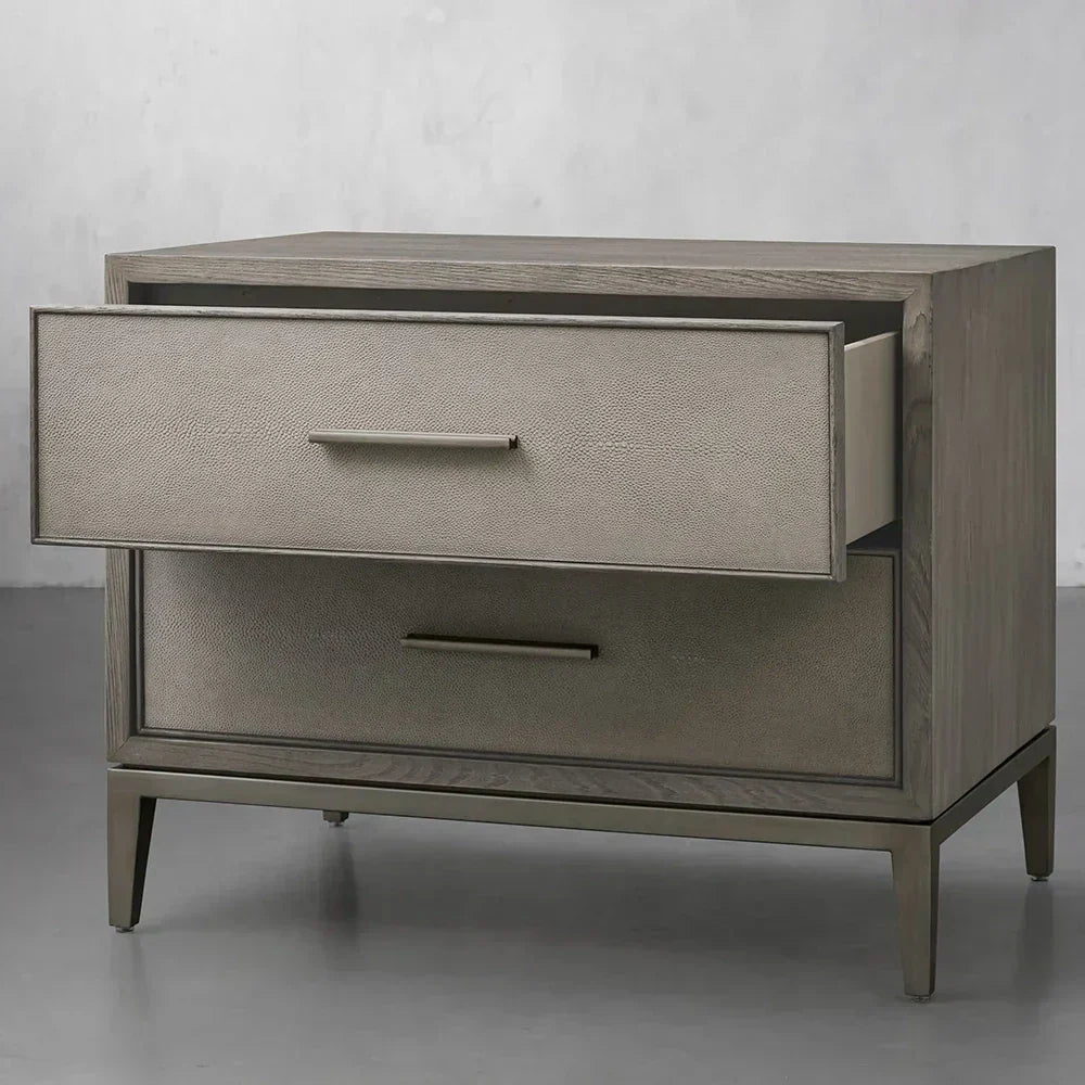 Malone Wood Nightstand Bedside Drawers Chest Table with Leather Insets