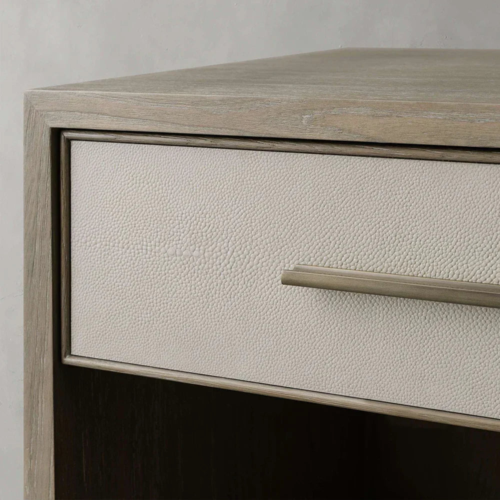 Malone Solid Wood Open Nightstand Shagreen Leather Bedside table With Drawers