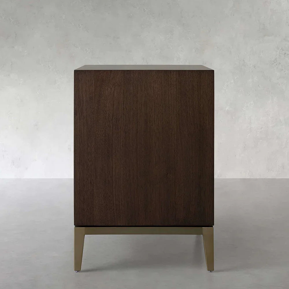 Malone Solid Wood Open Nightstand Shagreen Leather Bedside table With Drawers