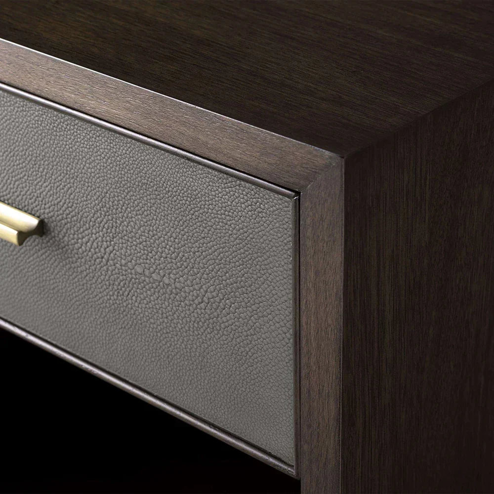 Malone Solid Wood Open Nightstand Shagreen Leather Bedside table With Drawers