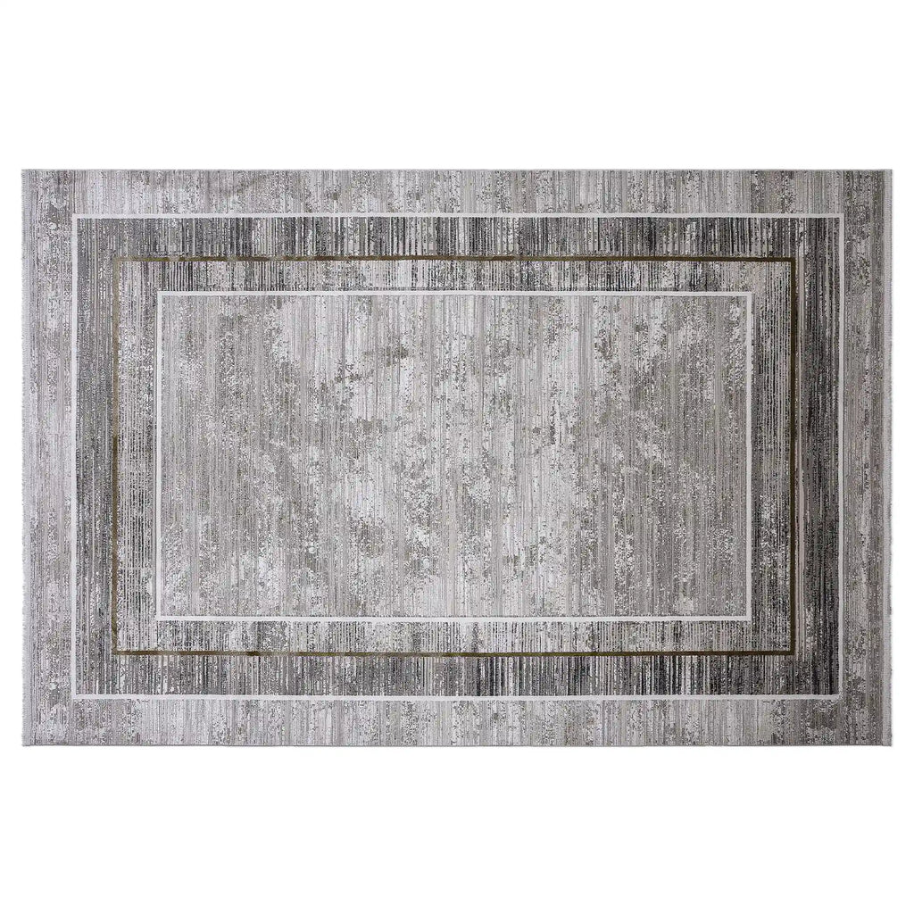 Milano Framed Abstract Neutral Area Rug NeatElegant & Understated Carpet Modern Framed Abstract Minimalist Style
