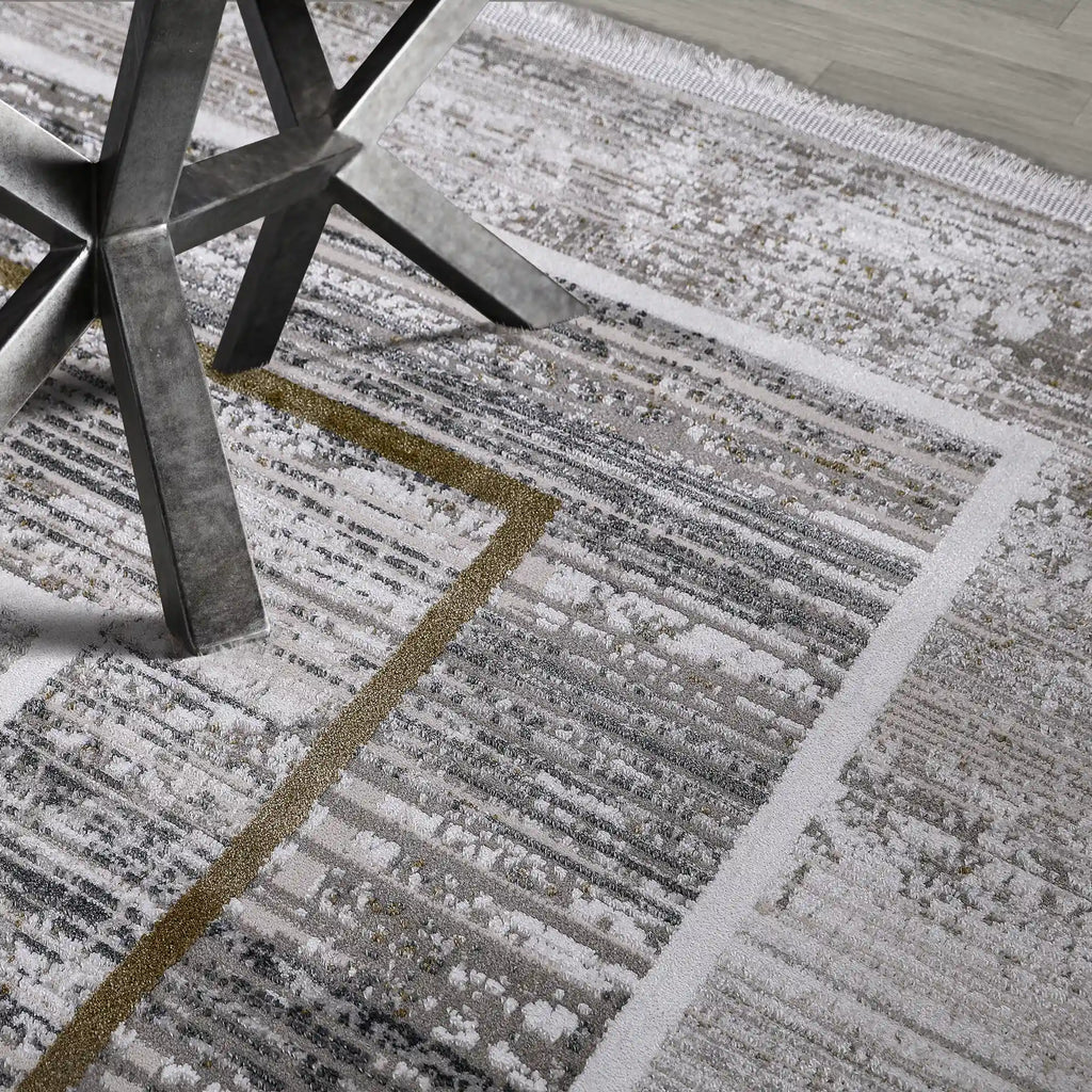Milano Framed Abstract Neutral Area Rug NeatElegant & Understated Carpet Modern Framed Abstract Minimalist Style