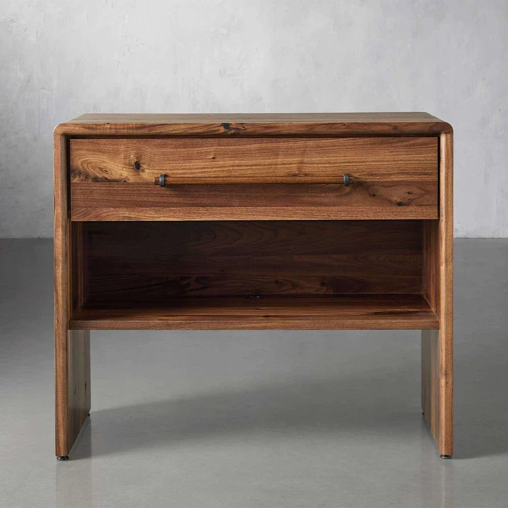 Miller Open Nightstand Solid Walnut Bedside table with Shelf & Drawers