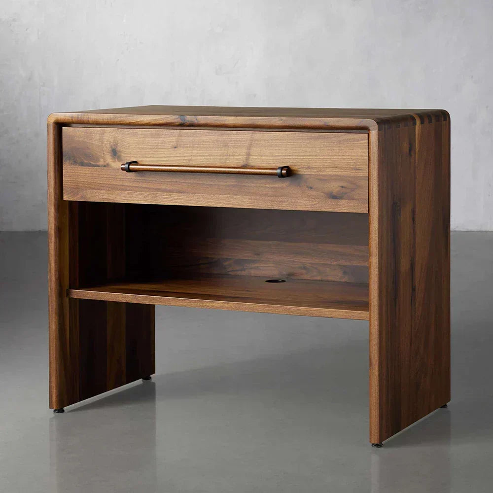 Miller Open Nightstand Solid Walnut Bedside table with Shelf & Drawers