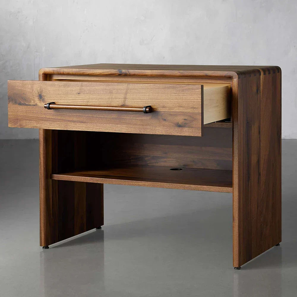 Miller Open Nightstand Solid Walnut Bedside table with Shelf & Drawers