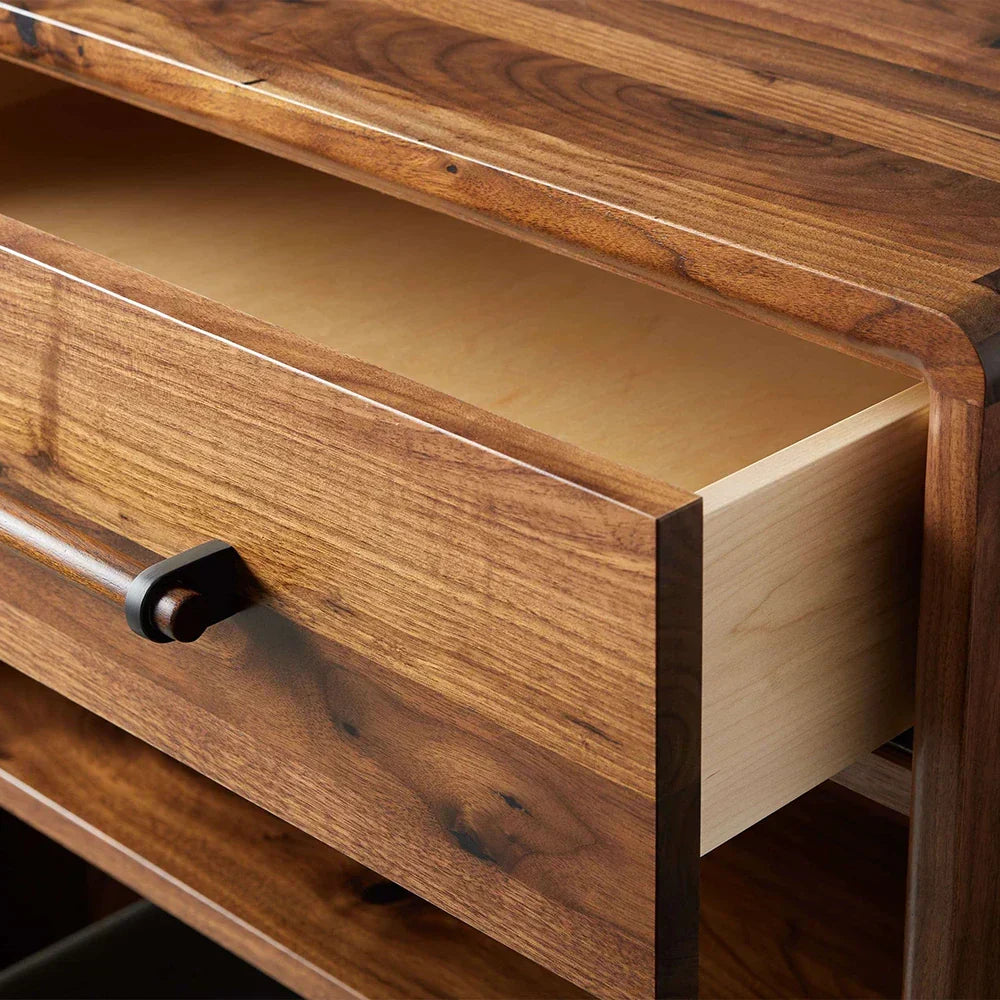 Miller Open Nightstand Solid Walnut Bedside table with Shelf & Drawers