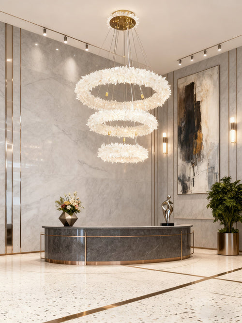 (24+36+48) Inch 3 Tiers Modern Geode Quartz Crystal LED Ring Chandelier