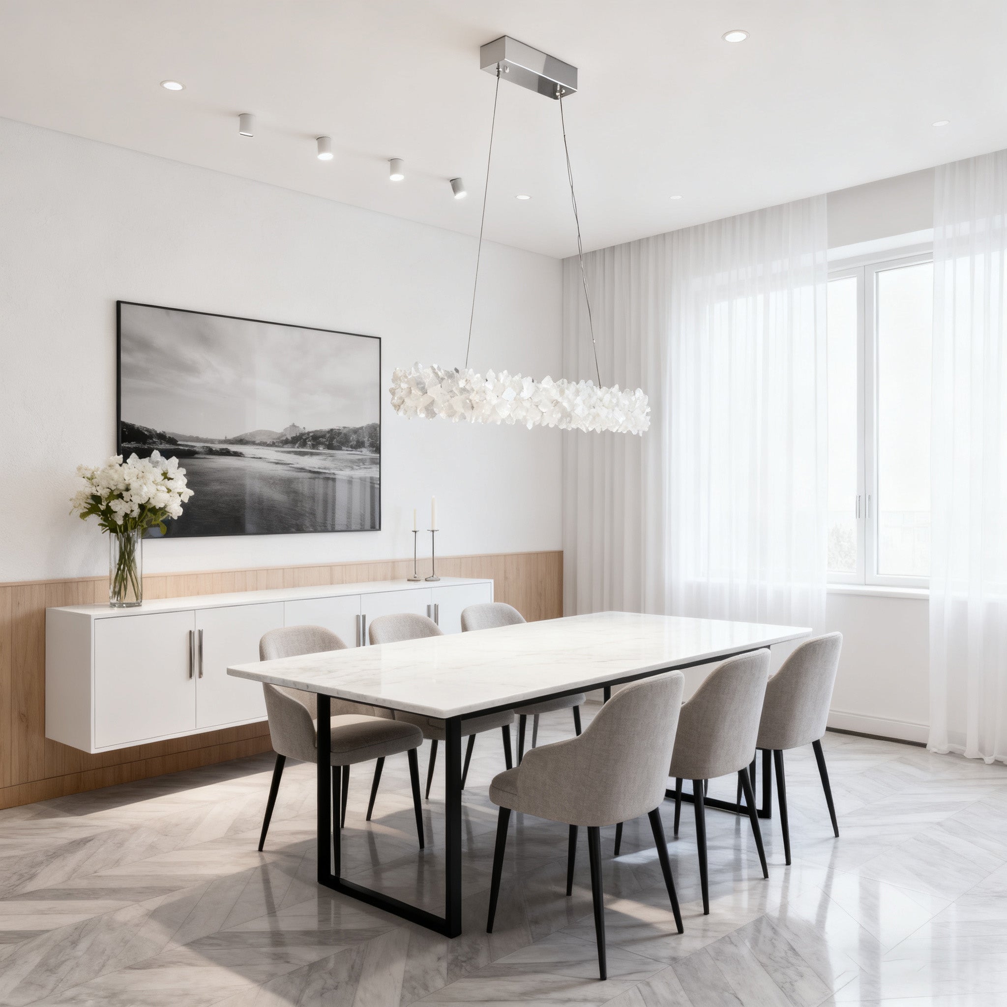 Modern Linear Geode Quartz Crystal Pendant Light