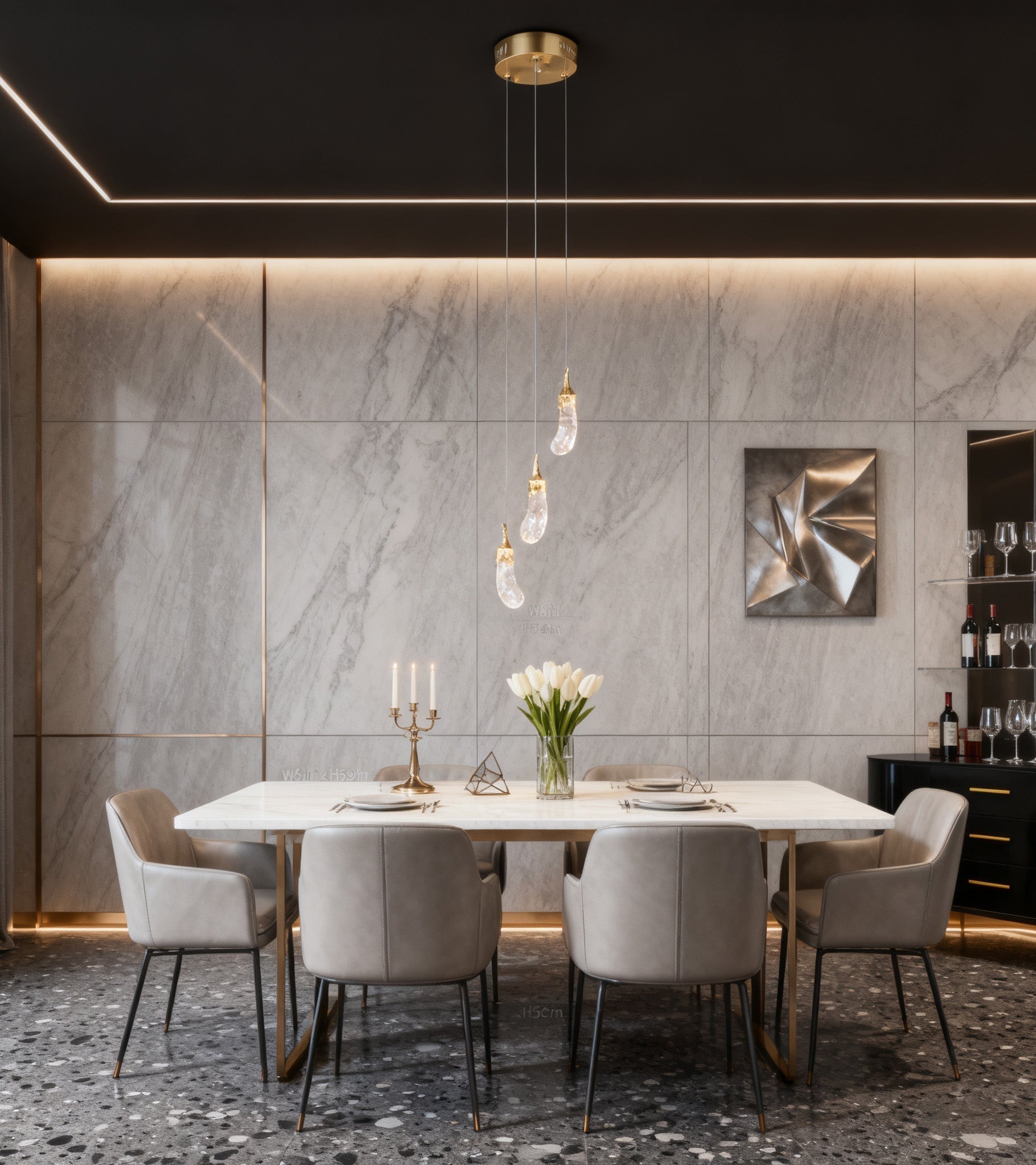 3 Rock Crystal Long-eggplants Modern LED Pendant Light