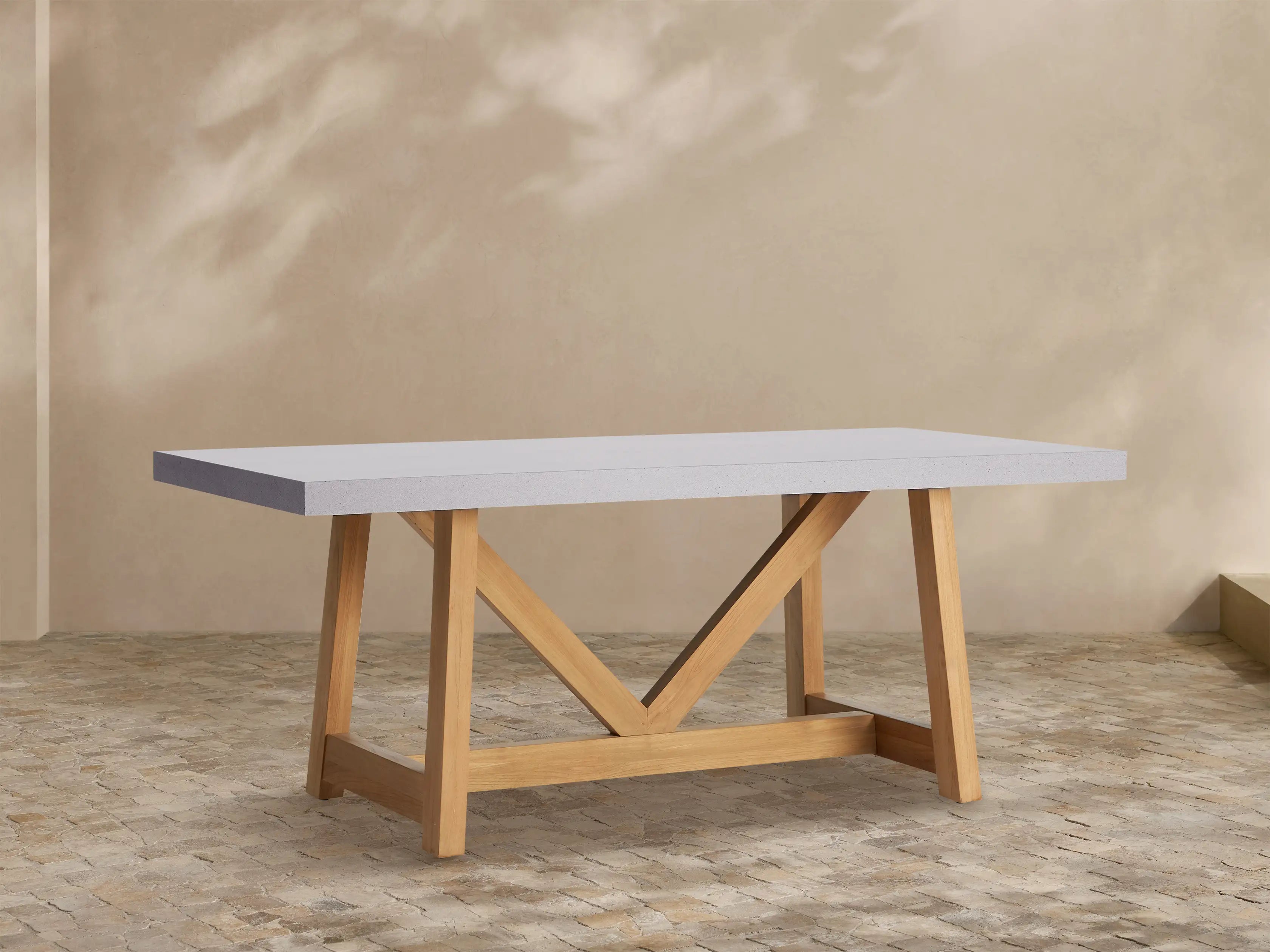 Outdoor Dining Table with Stone Top French Beam Base Patio Dining Table
