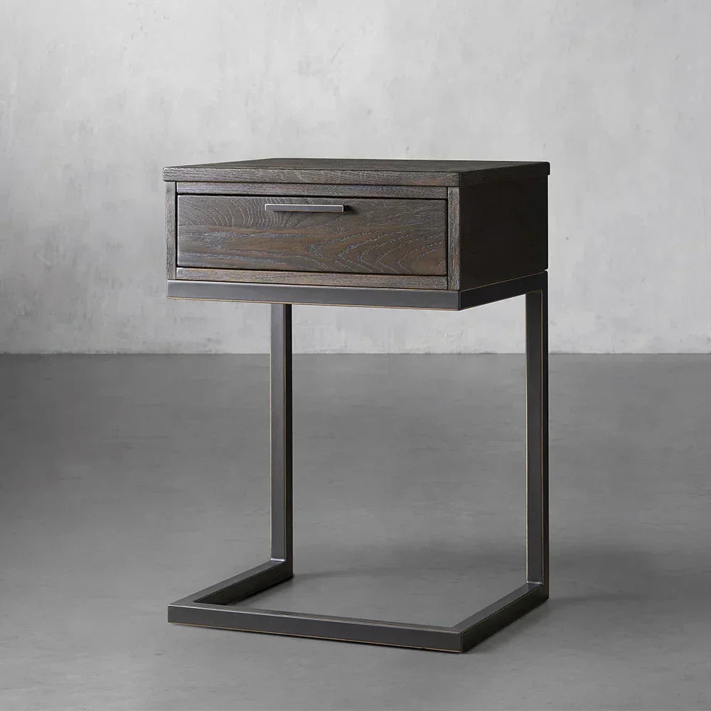Palmer Wood Storage Nightstand Sleek Iron Frame Night side Table