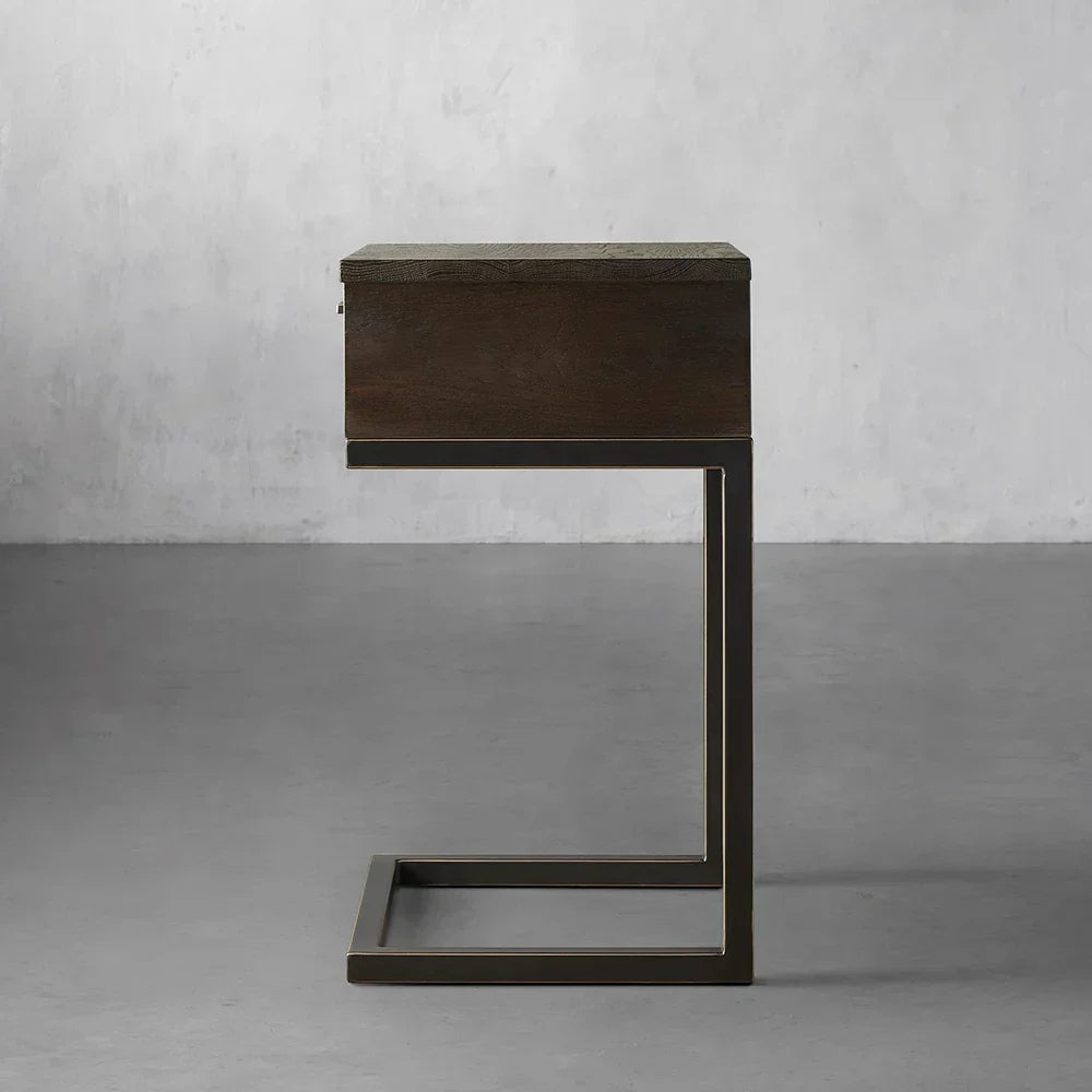 Palmer Wood Storage Nightstand Sleek Iron Frame Night side Table