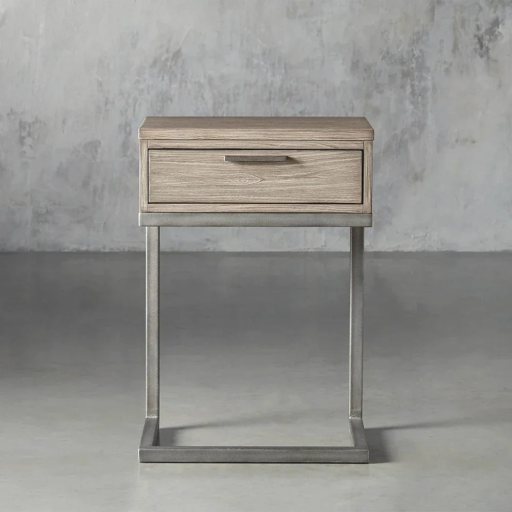 Palmer Wood Storage Nightstand Sleek Iron Frame Night side Table