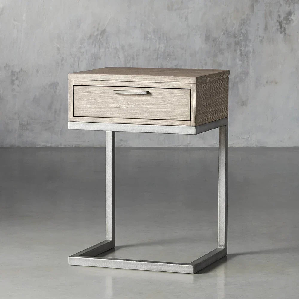 Palmer Wood Storage Nightstand Sleek Iron Frame Night side Table