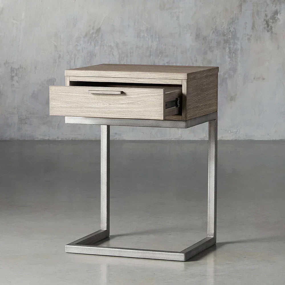 Palmer Wood Storage Nightstand Sleek Iron Frame Night side Table