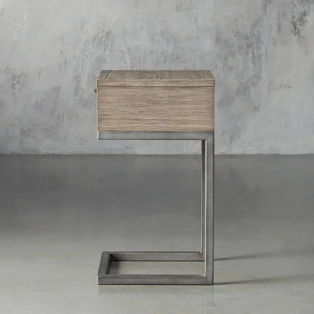 Palmer Wood Storage Nightstand Sleek Iron Frame Night side Table