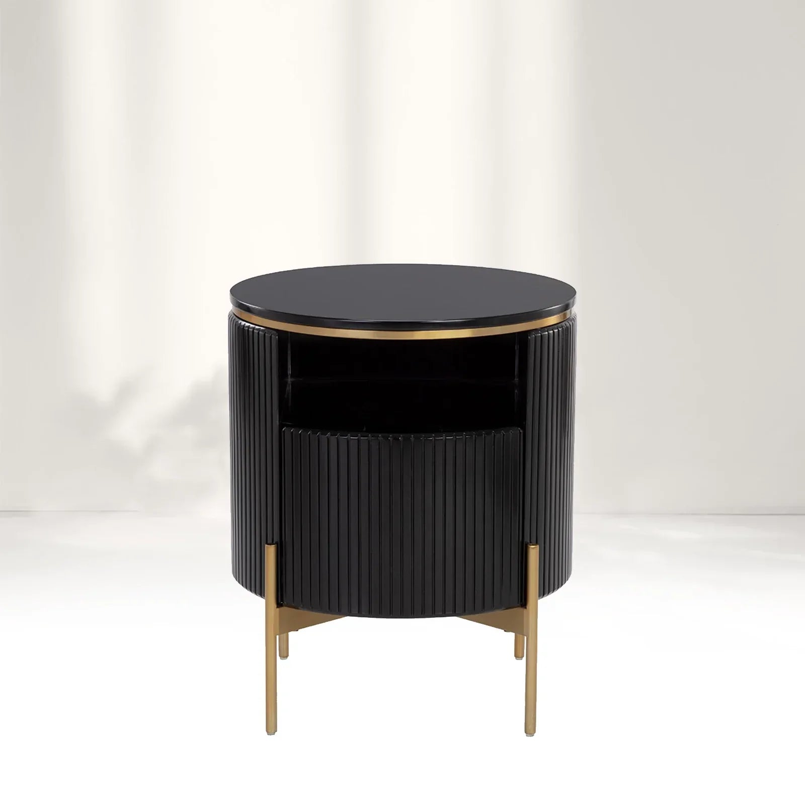 Panoso Wood Nightstand Luxurious Side Table with Gold Base