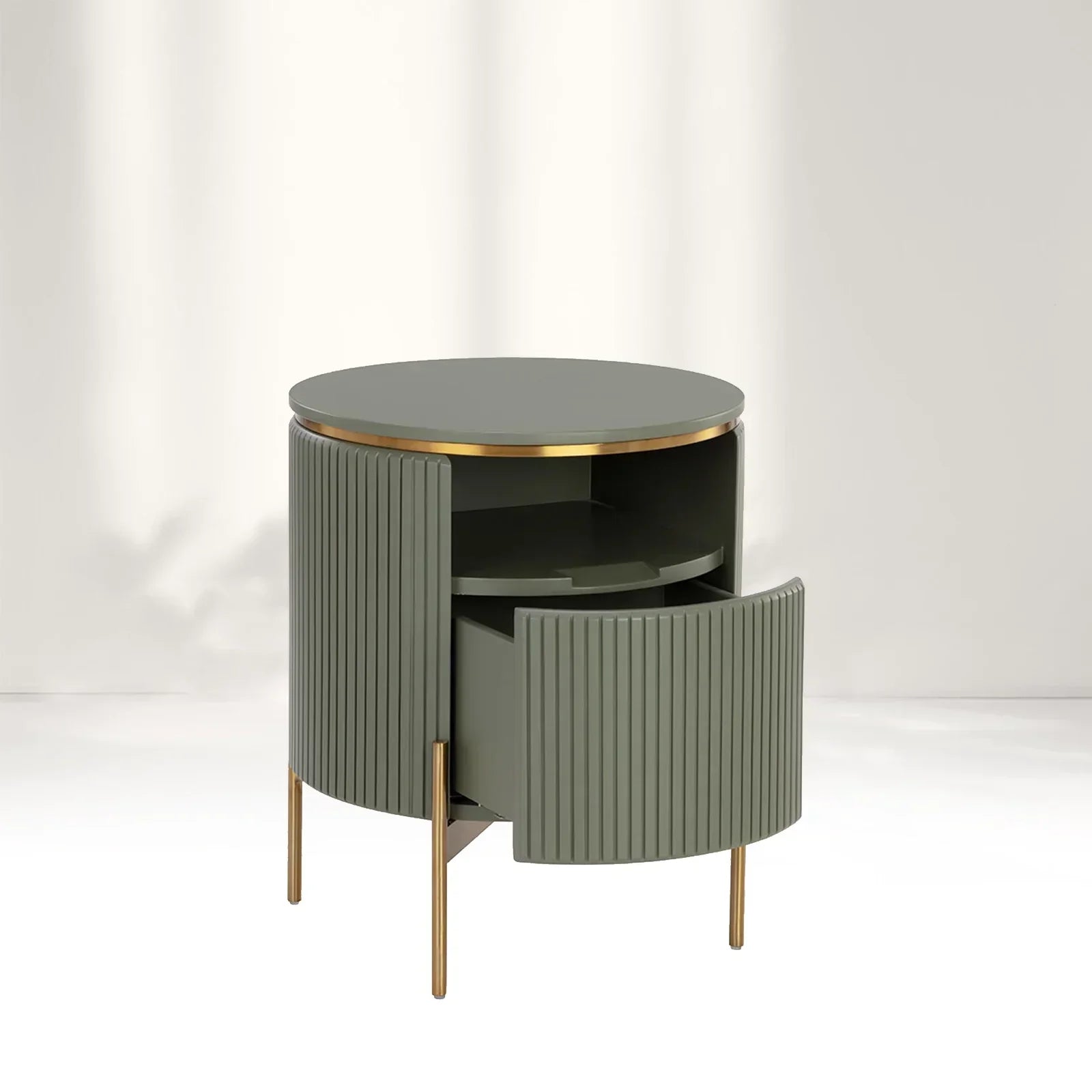 Panoso Wood Nightstand Luxurious Side Table with Gold Base