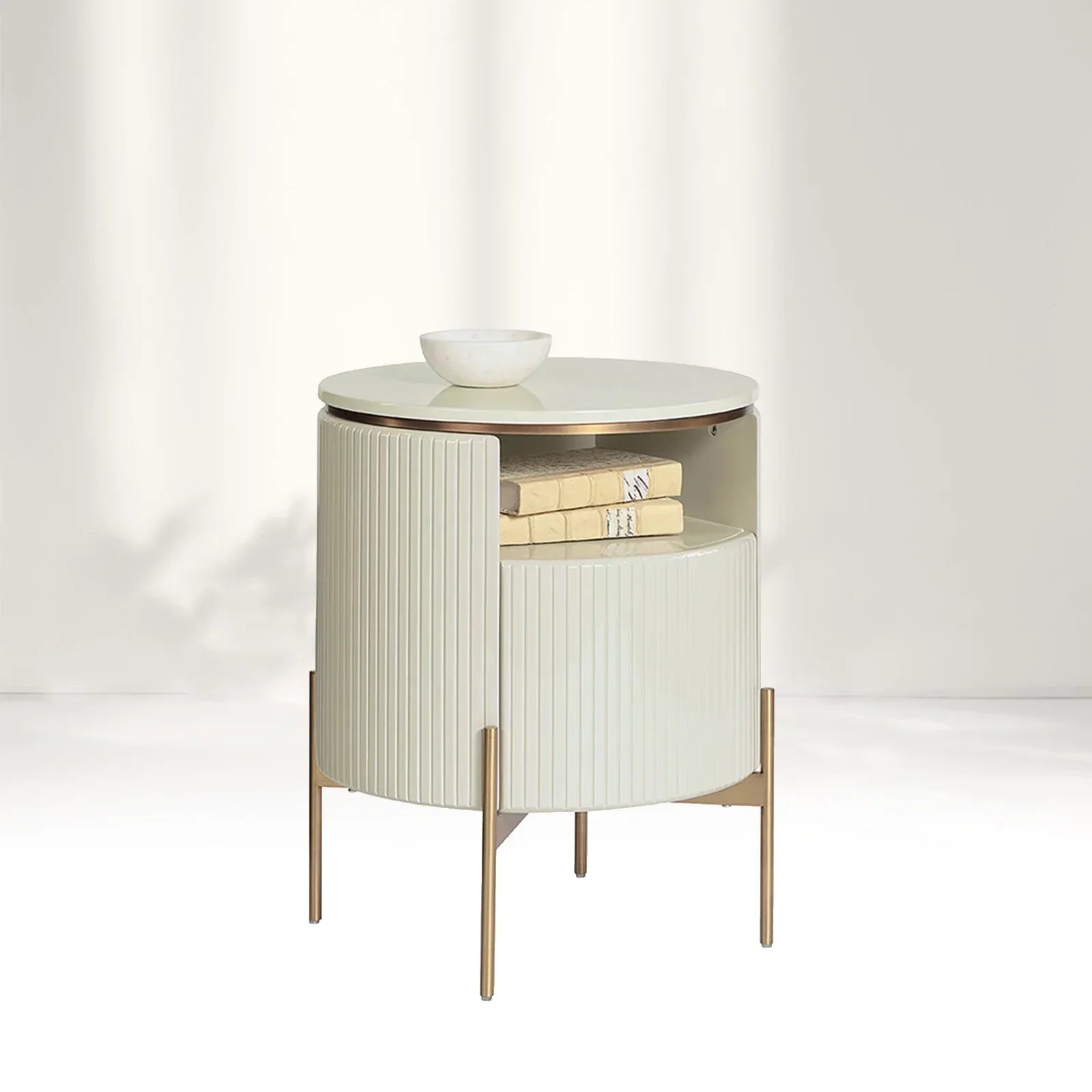 Panoso Wood Nightstand Luxurious Side Table with Gold Base