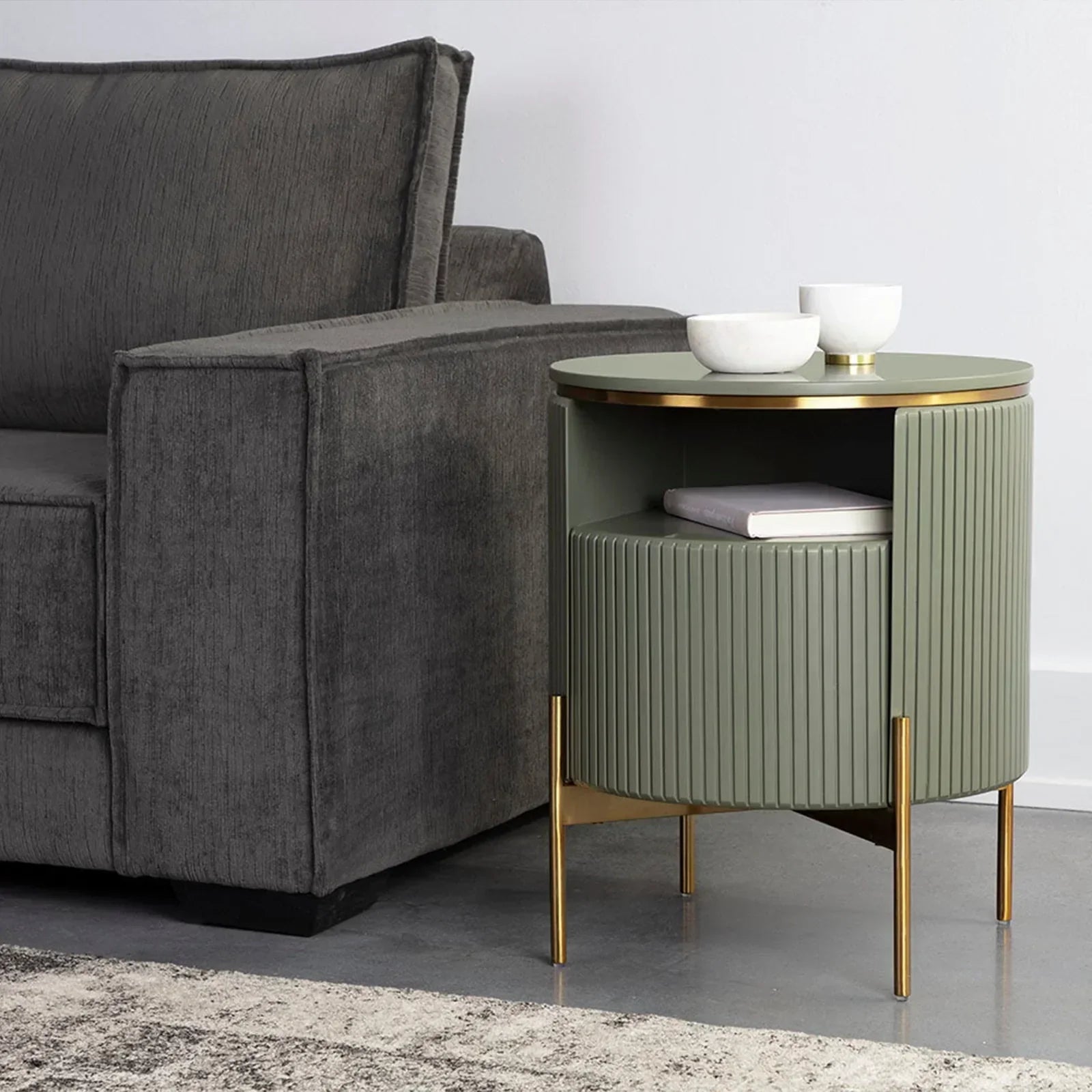 Panoso Wood Nightstand Luxurious Side Table with Gold Base